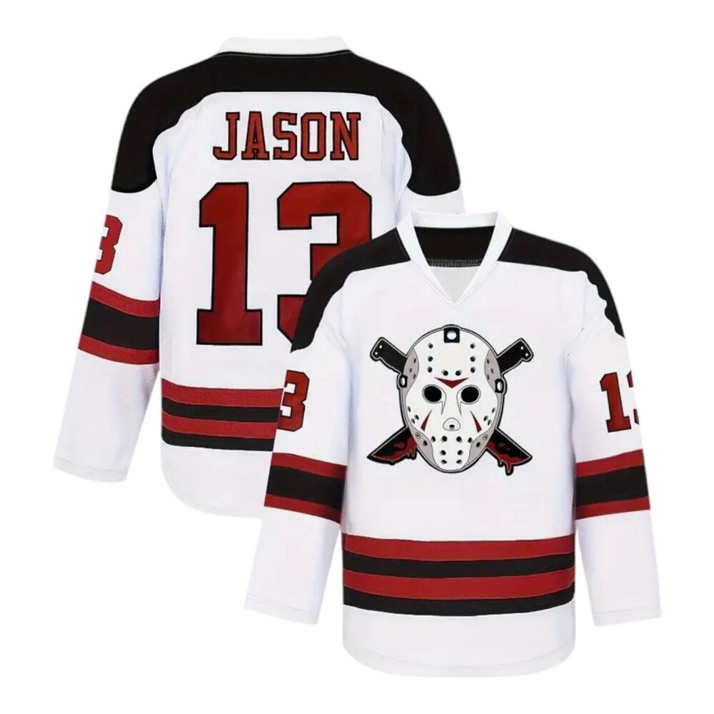 Friday The 13th Jason Voorhees Mask Hockey Jersey Stitched Movie Horror White